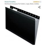 Reinforced Hanging File Folders, Legal, Black,