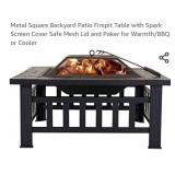 Wood Burning Fire Pit Table, 32 Inch Metal Square