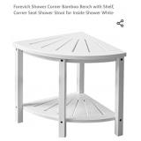 Forevich Shower Corner Bamboo Bench with Shelf,