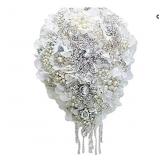 IFFO White Hydrangea Drop Brooch Bouquet Silver