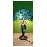Beautiful BLUE Stain Glass Lamp *Cracked base,