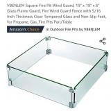 Square Fire Pit Wind Guard, 19" x 19" x 6" Glass