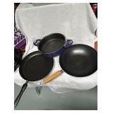 1 skillet, 1 wok type pan and 1