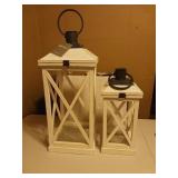 Set of 2  White Wash Farmhouse Modern Wooden