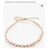 BlueRica Pink Crystal Beaded Hemp Bracelet