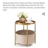 danpinera Round End Table with Fabric Storage