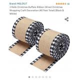 2 Rolls Christmas Buffalo Ribbon Wired Christmas
