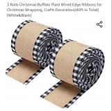 2 Rolls Christmas Buffalo Plaid Wired Edge