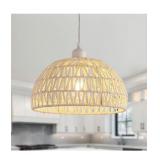 Hand-Woven Rattan Wicker Boho Pendant Light Bulb