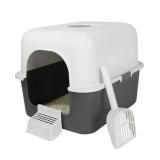 Cat Litter Box with Lid, Gray with Handle