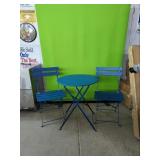 New 3 Pc Blue Metal Bistro Set Folds for Storage