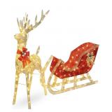 4ft Reindeer & Sleigh Outdoor Yard Decoration Set