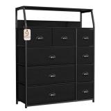9 Drawer Dresser Large with Shelf (Black,