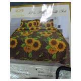 New 3 PC King /Queen Size Quilt Set Sunflower