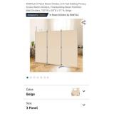 3 Panel Room Divider, 6 Ft Tall Folding Privacy