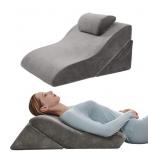 NEW 3pc Bed Wedge Pillow Set, Foam, Grey