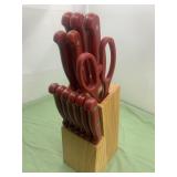 Red 12 piece knife block set