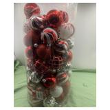 Red white and silver Christmas ornaments