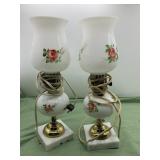2 Flower milk glass hurricane lamps
