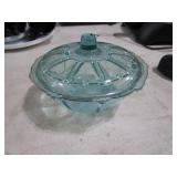 Blue Glass Covered Dish / Ornate Design