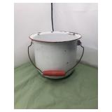 Porcelain / Enamel Pot Red Handled