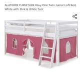 NEW Twin Junior Loft Bed, Pink & White Tent