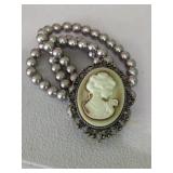 Large Cameo Beaded Stretch Bracelet