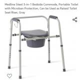 Medline Steel 3-in-1 Bedside Commode, Portable
