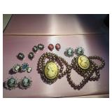 Cameo Jewelry Lot, including Red Cameo Earrings