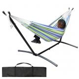 Double Hammock w/ Steel Stand, Blue/Green