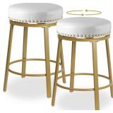2 New White & Gold Bar Stools Counter Height 24