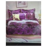 New King Size Luxury Purple Rose Comforter 7Pc