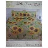 New King Size 3 Pc Quilt Set Sunflower &