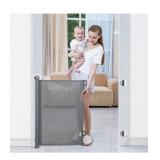 NEW Punch-Free Retractable Baby Gate, Grey 33"T x