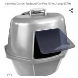 Van Ness Corner Enclosed Cat Pan, Silver, Large