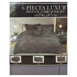 New 6 Pc King Size Light Grey Luxury Pintuck