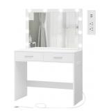 Vanity Desk w/ Large Lighted Mirror, 2 Drawers &