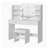 Makeup Vanity Table with Cushioned Stool,
