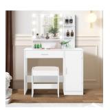Makeup Vanity Desk w/ Stool, White*Assembly