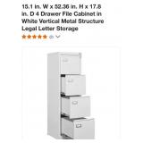 NEW 4 Drawer Vertical File Cabinet, White, 15.1"