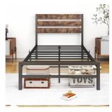 Twin Size Metal Platform Bed w/ Rustic Wood