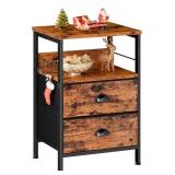 NEW Nightstand w/ 2 Fabric Drawers, Rustic