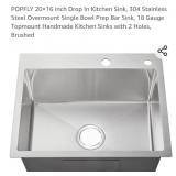 NEW 20" ï¿½ 16" Drop In Kitchen Sink, Stainless
