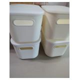 4 New Pieces Plastic Storage Bins with Lids White