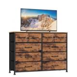 NEW 10 Drawer Dresser, Fabric Bins, Wood Top,