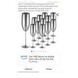 Set of 12 Stainless Steel Champagne Flutes Silver