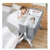 Bedside Bassinet w/ Storage Basket, Grey