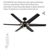 NEW 60" Modern Ceiling Fan, Black & Gold