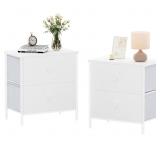 NEW Set of 2 - White Nightstands w/ Fabric