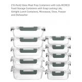 NEW 10- Pk Glass Meal Prep Containers w/ Lids